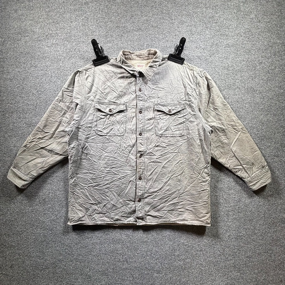 Levi's Shirt Jacket Mens 2XL Gray Button Front Sherpa Lined Utility Western